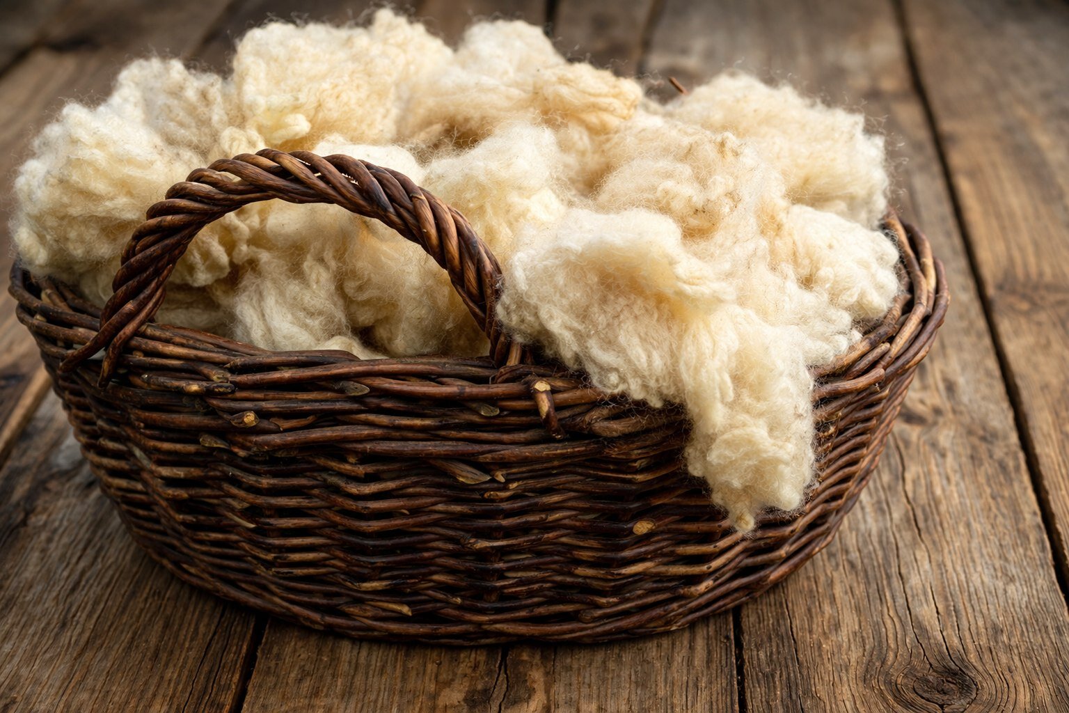 Cesto con lana grezza lavorata artigianalmente in Abruzzo | © Immagine generata da IA