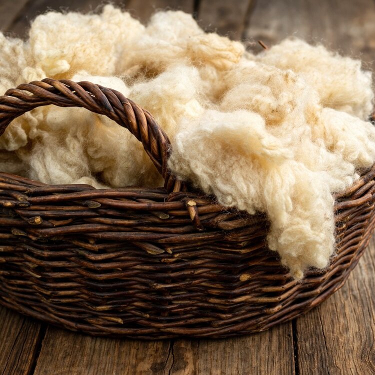 Cesto con lana grezza lavorata artigianalmente in Abruzzo | © Immagine generata da IA