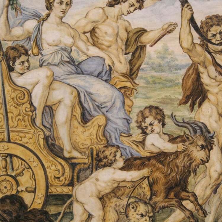 Frammento di ceramica in maiolica realizzata a Castelli in Abruzzo | © Wikimedia ottimizzata con IA